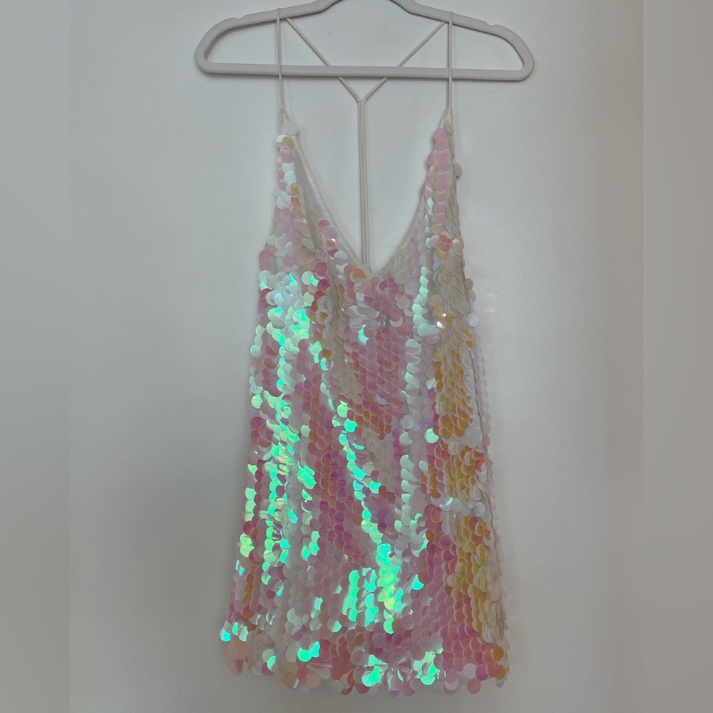 Barbie vibes! Shine bright in this Disc Sequined cami dress - Oyster shell I S